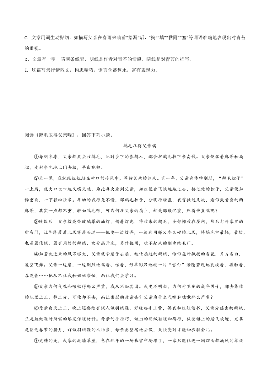 2024年中考语文记叙文阅读十三大考点分类闯关宝典行文线索(原卷版+解析版)