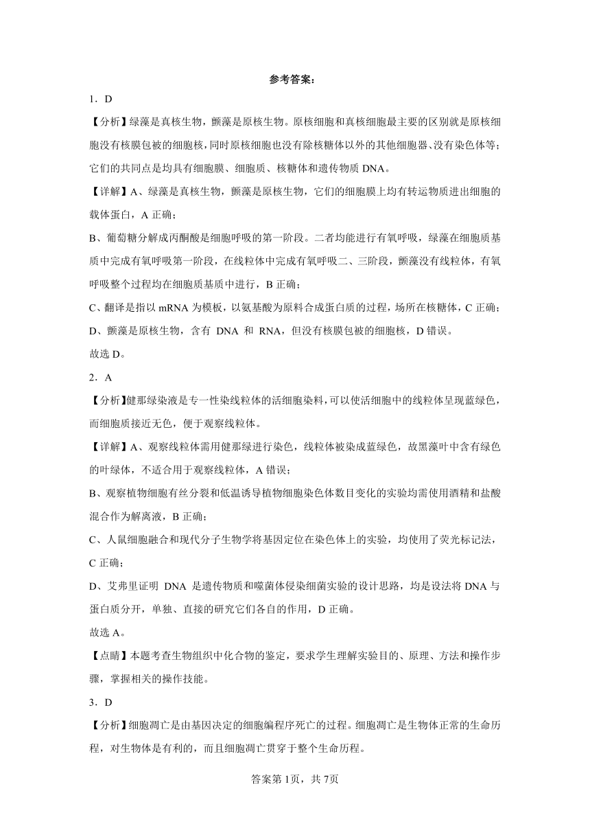 2024届云南省昆明市高三“三诊一模”测试生物试题（解析版）