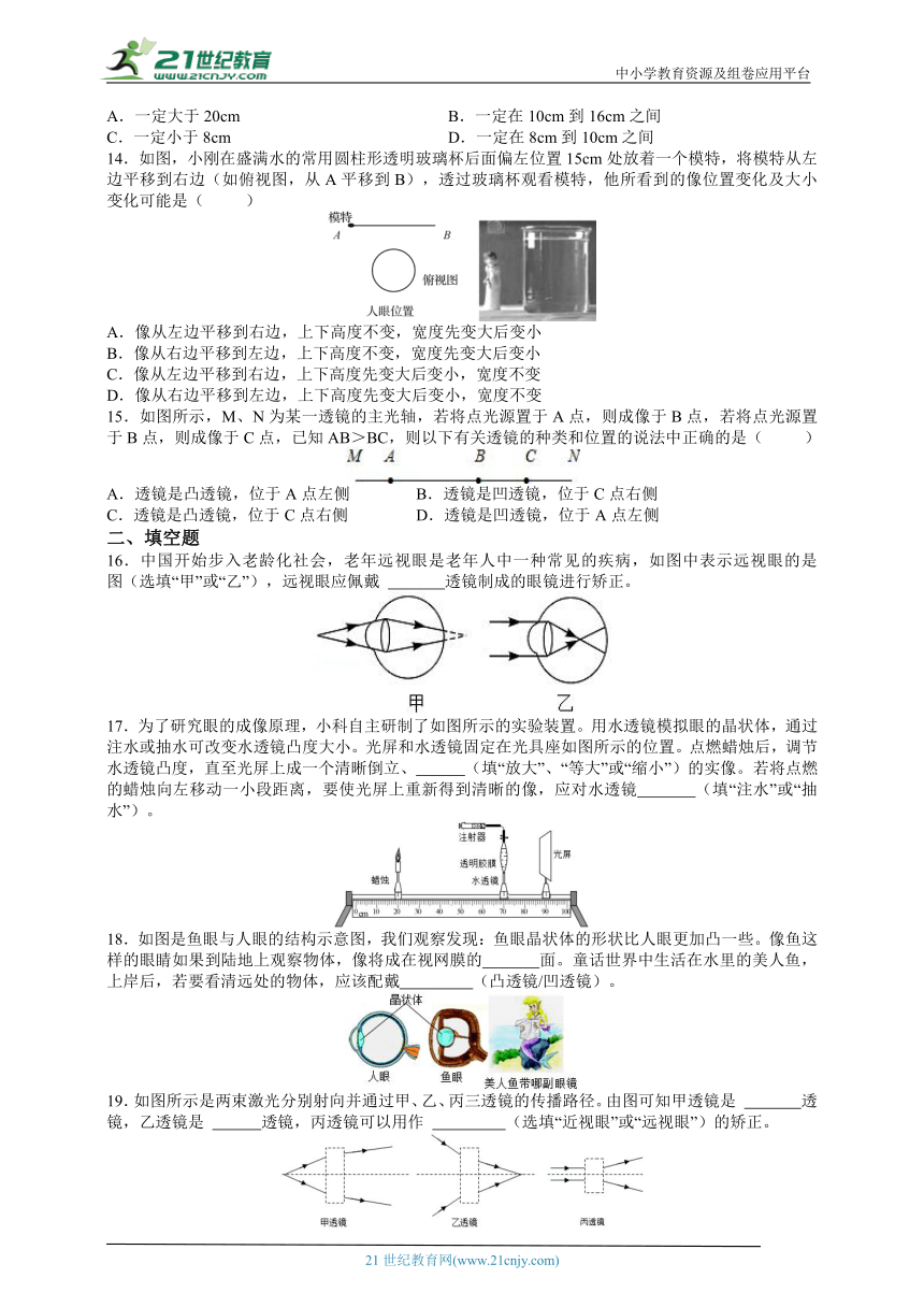 【新思维】2024中考科学复习 专题8 透镜与视力缺陷（含答案）