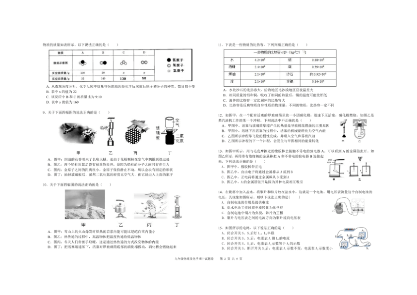 湖北省武汉市新洲区阳逻街三校2023-2024学年第一学期九年级理科综合期中试题（PDF版，无答案）