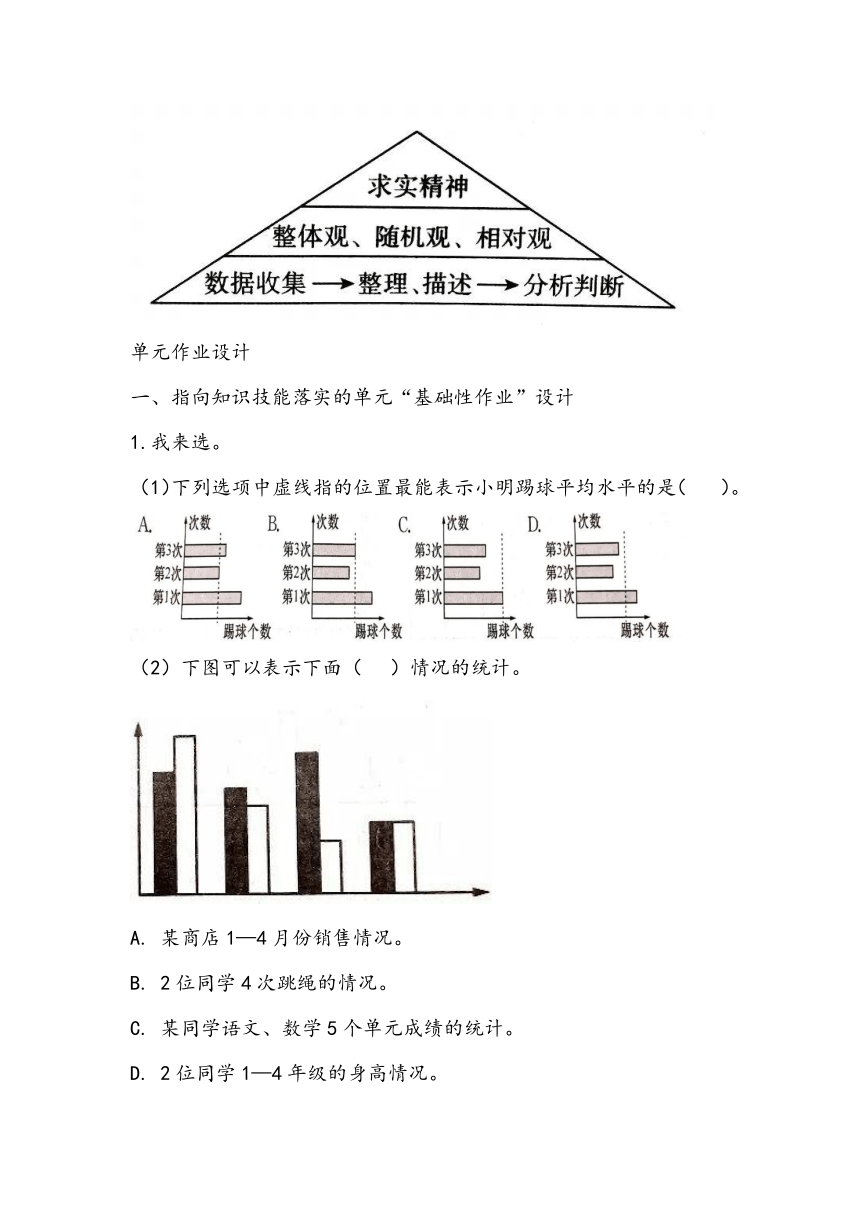 人教版数学四年级下册《平均数和条形统计图》单元作业设计