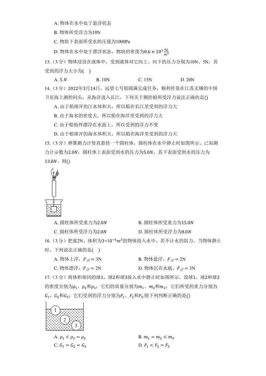 沪科版物理八年级全册《9.1 认识浮力》同步练习(含答案)