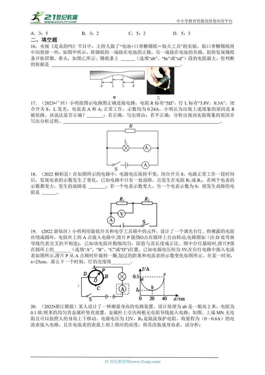 【新思维】2024年中考科学复习 专题10 电阻和欧姆定律（含答案）