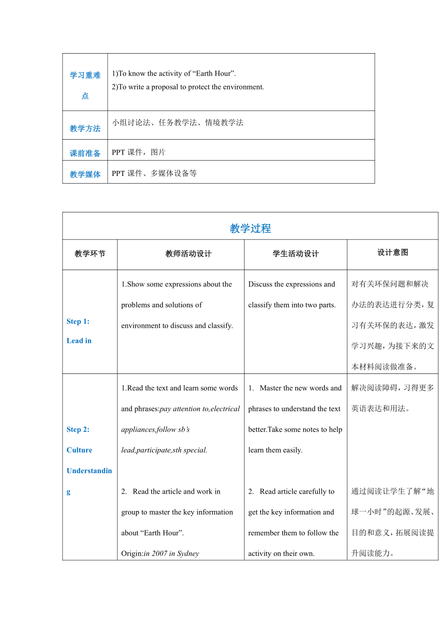 高教版（2021）基础模块2 Part 6 Unit 8 Green Earth 教案（表格式）