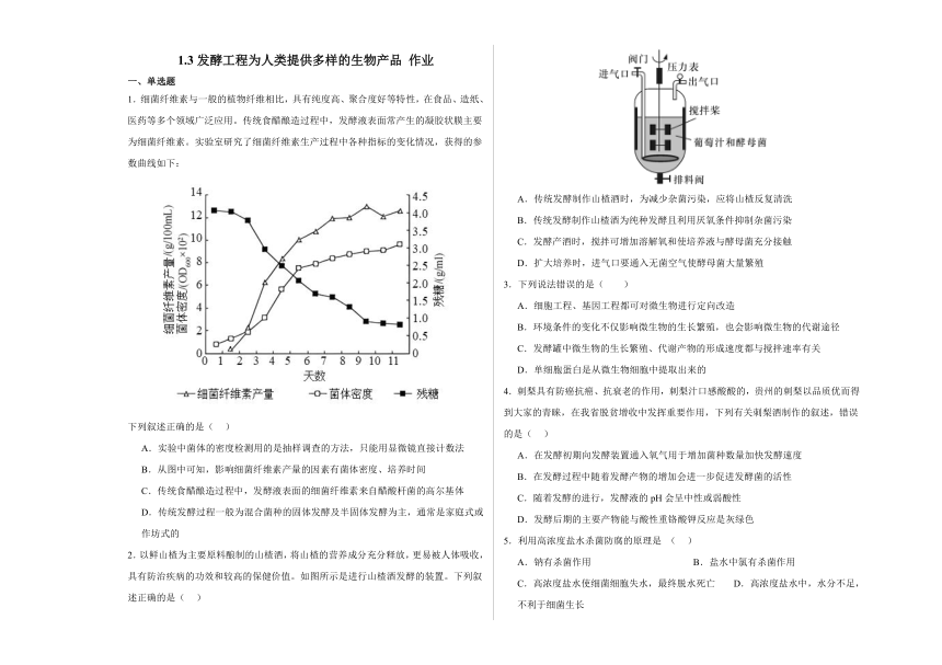 1.3发酵工程为人类提供多样的生物产品 作业 2023-2024学年高二下学期生物浙科版选择性必修3（含解析）