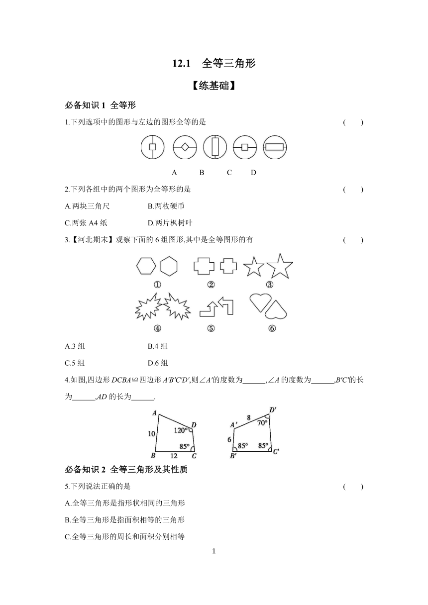 12.1 全等三角形   分层作业（含答案） 2023-2024学年数学人教版八年级上册