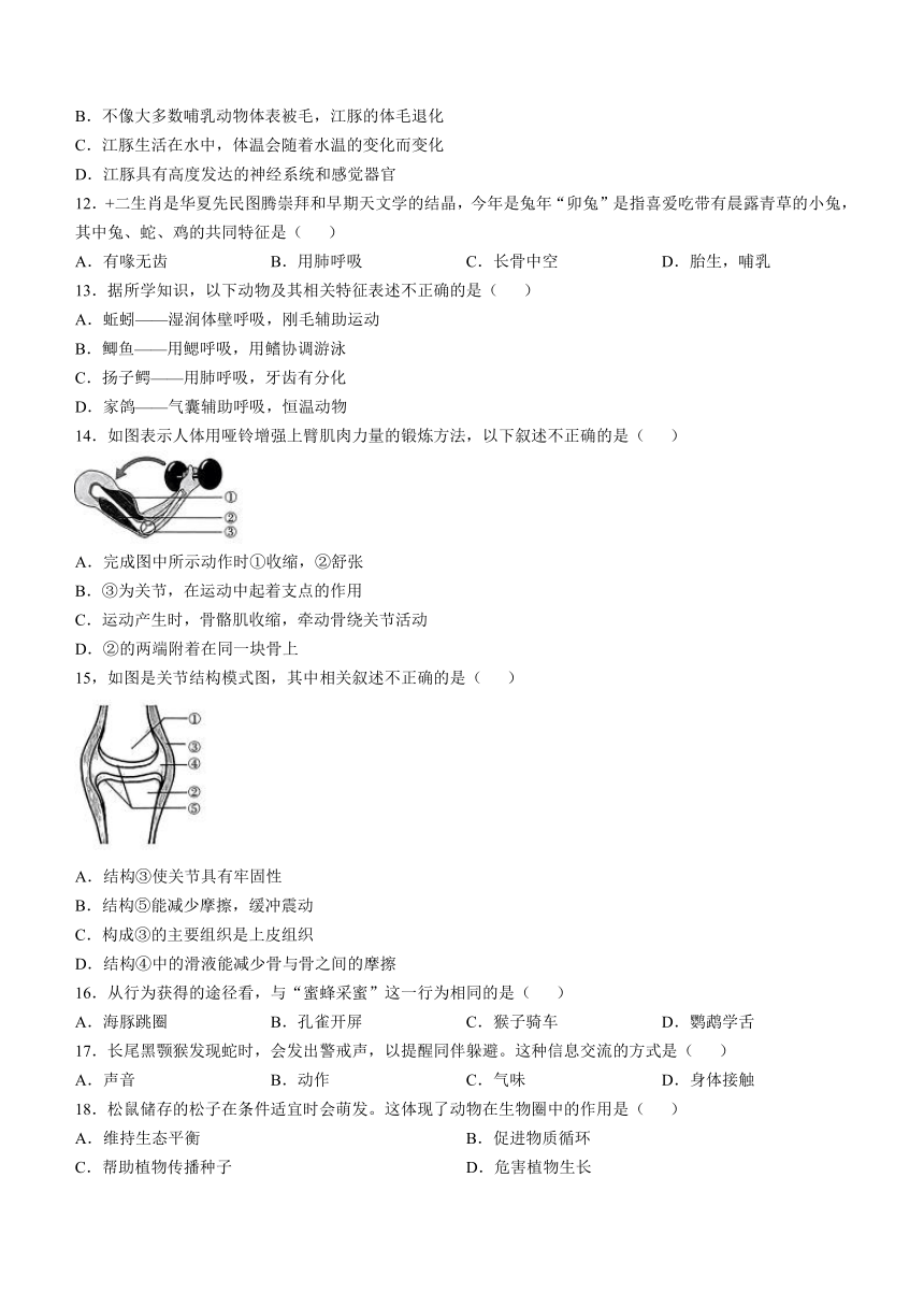 湖南省长沙市长沙县2023-2024学年八年级上学期期末生物试题（含答案）