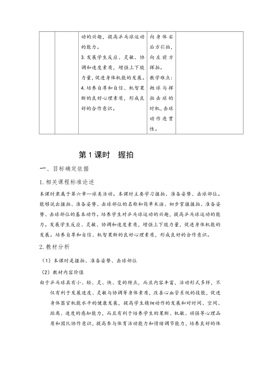 小学体育水平二 握拍 教案