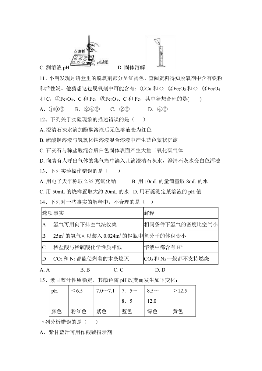 2023—2024学年人教化学九年级下册第10单元  酸和碱 阶段性训练题（含答案）