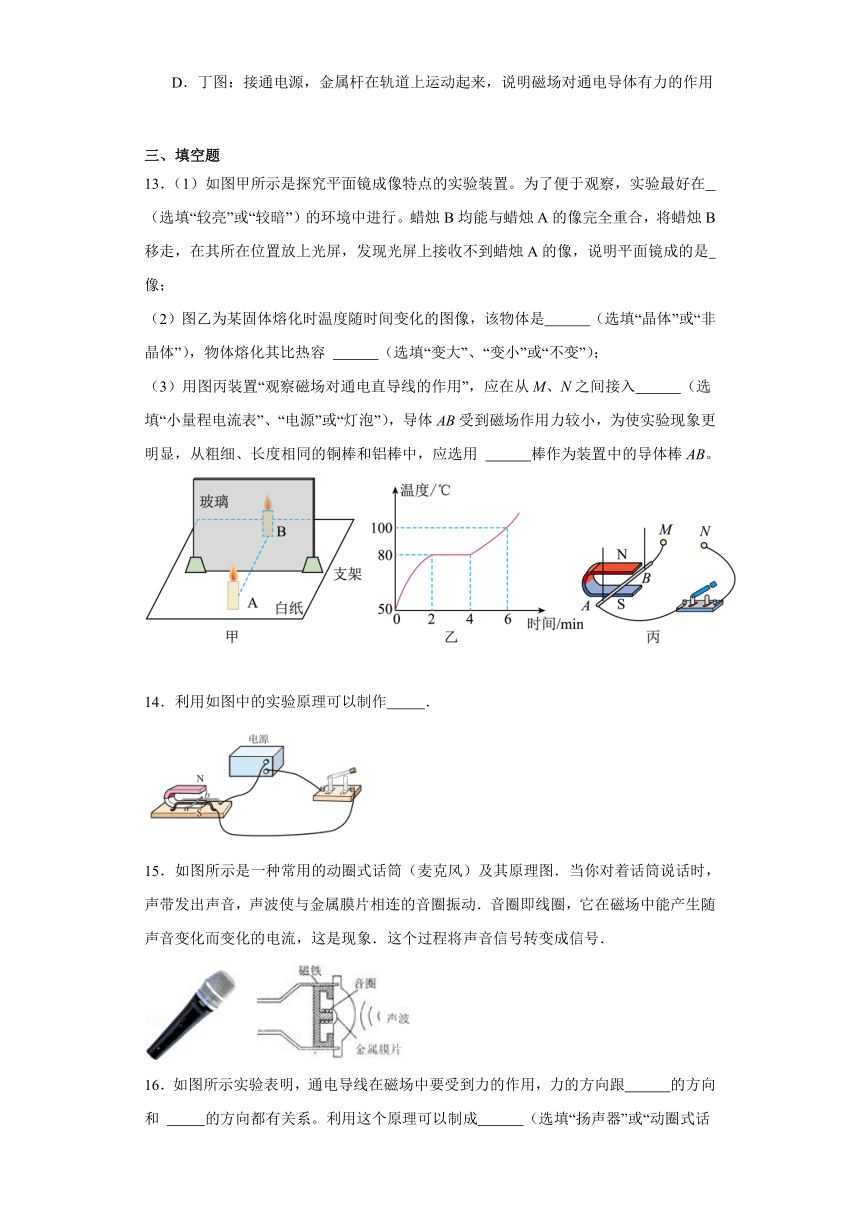 《12.5磁场对通电导体的作用》同步练习（含答案）2023－2024学年北京课改版物理九年级全册