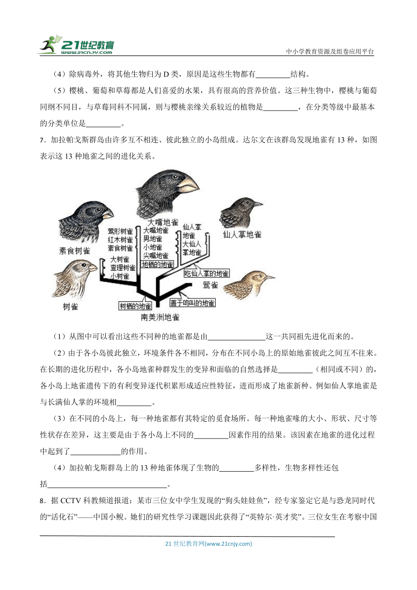 2024年中考生物读图理解专题复习：生物的多样性与保护（含答案）