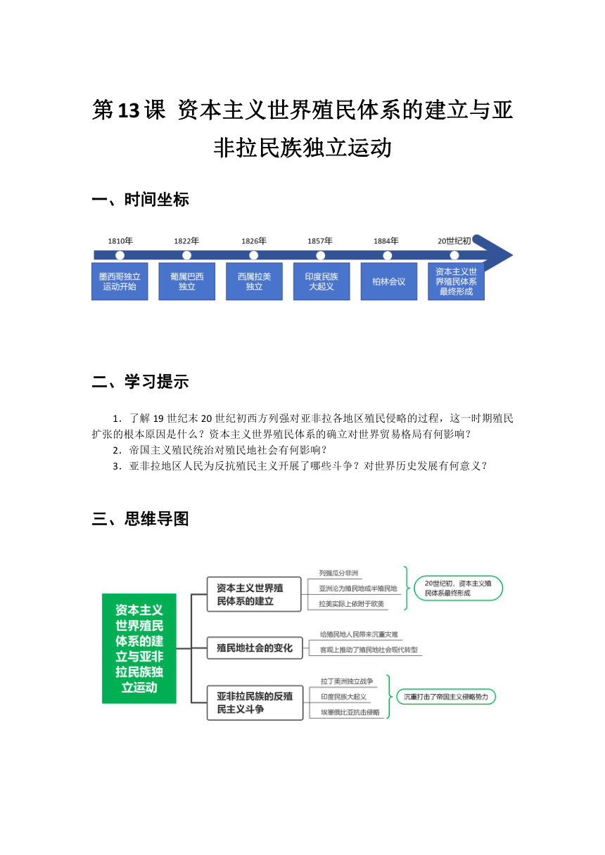 第13课 资本主义世界殖民体系的建立与亚非拉民族独立运动 导学案(含答案）--2023-2024学年中职高一下学期高教版（2023）世界历史全一册