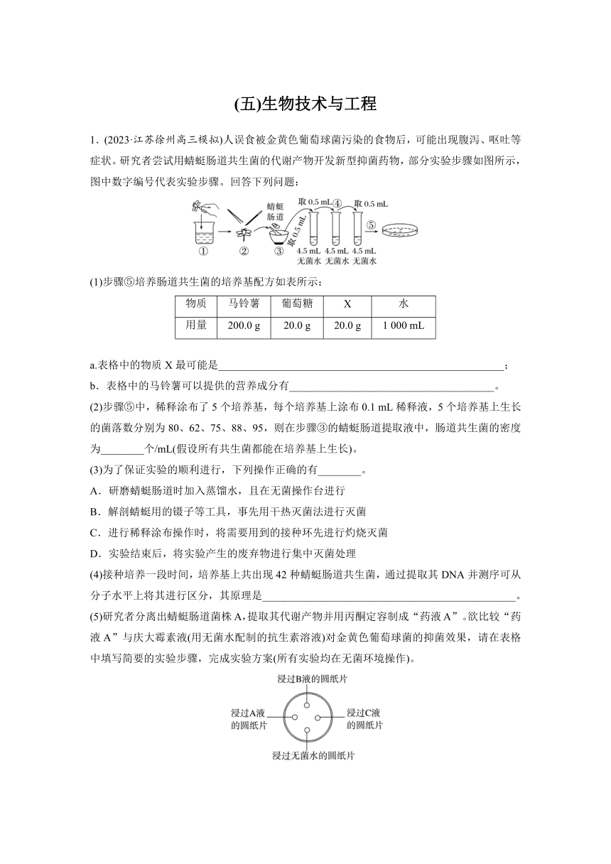 简答题规范练　(五)生物技术与工程   (含答案）-2024高考生物二轮复习