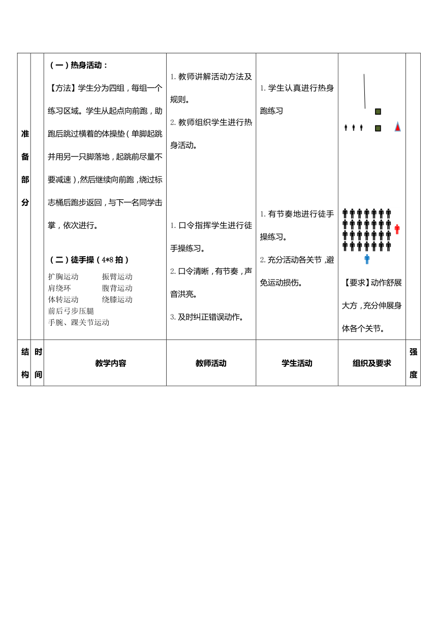 《体验跨步跳》教案 （表格式）人教版一年级下册体育与健康