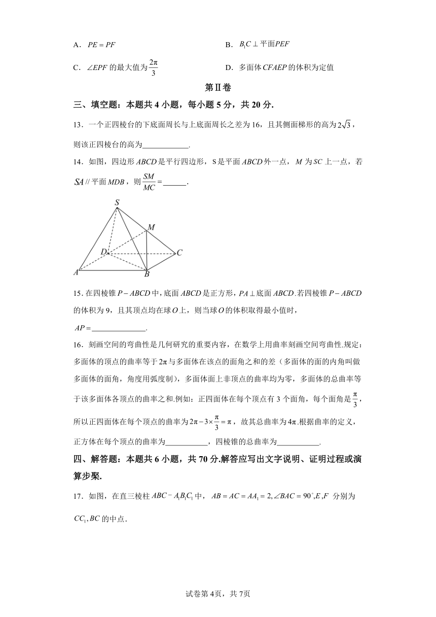 模块六立体几何 测试练习（含解析） 2024年高考数学二轮复习讲练（新教材新高考）