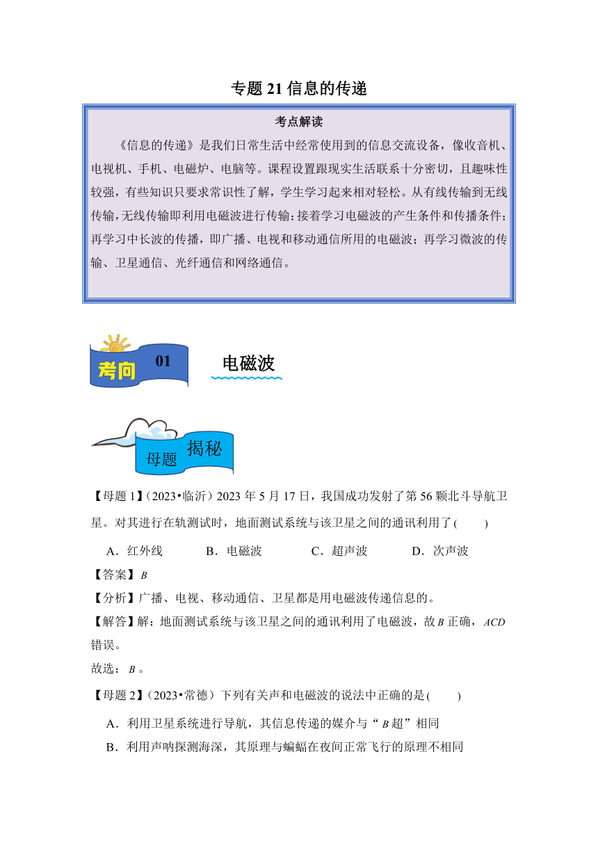 2024年中考物理母题解密专题21 信息的传递讲义（含解析）