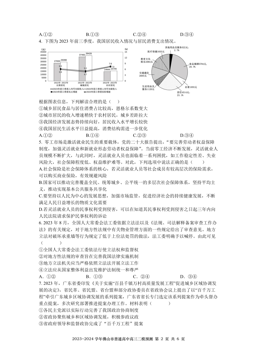 广东省佛山市部分学校2023-2024学年高三二模模拟预测政治试题（图片版无答案）