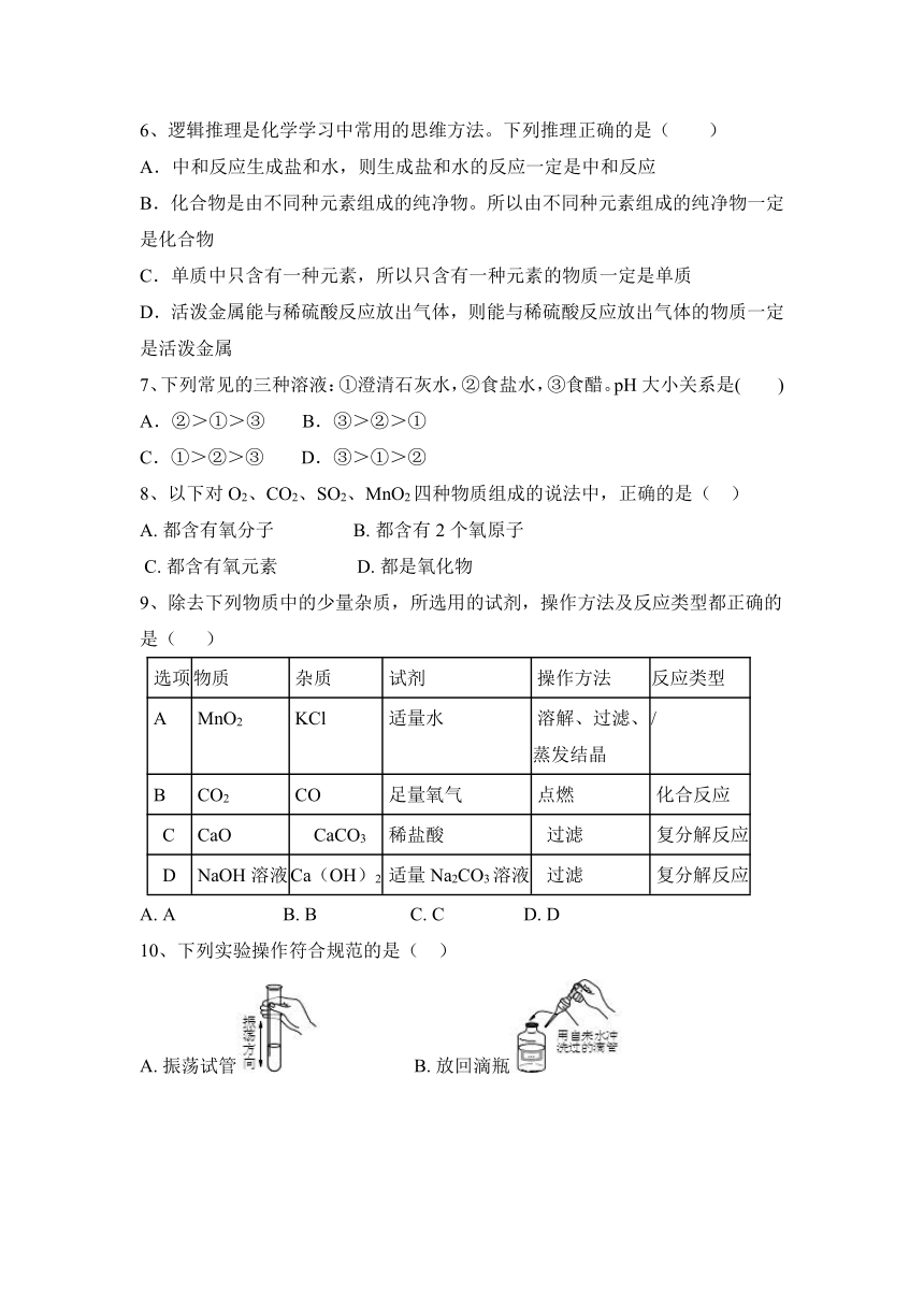 2023—2024学年人教化学九年级下册第10单元  酸和碱 阶段性训练题（含答案）