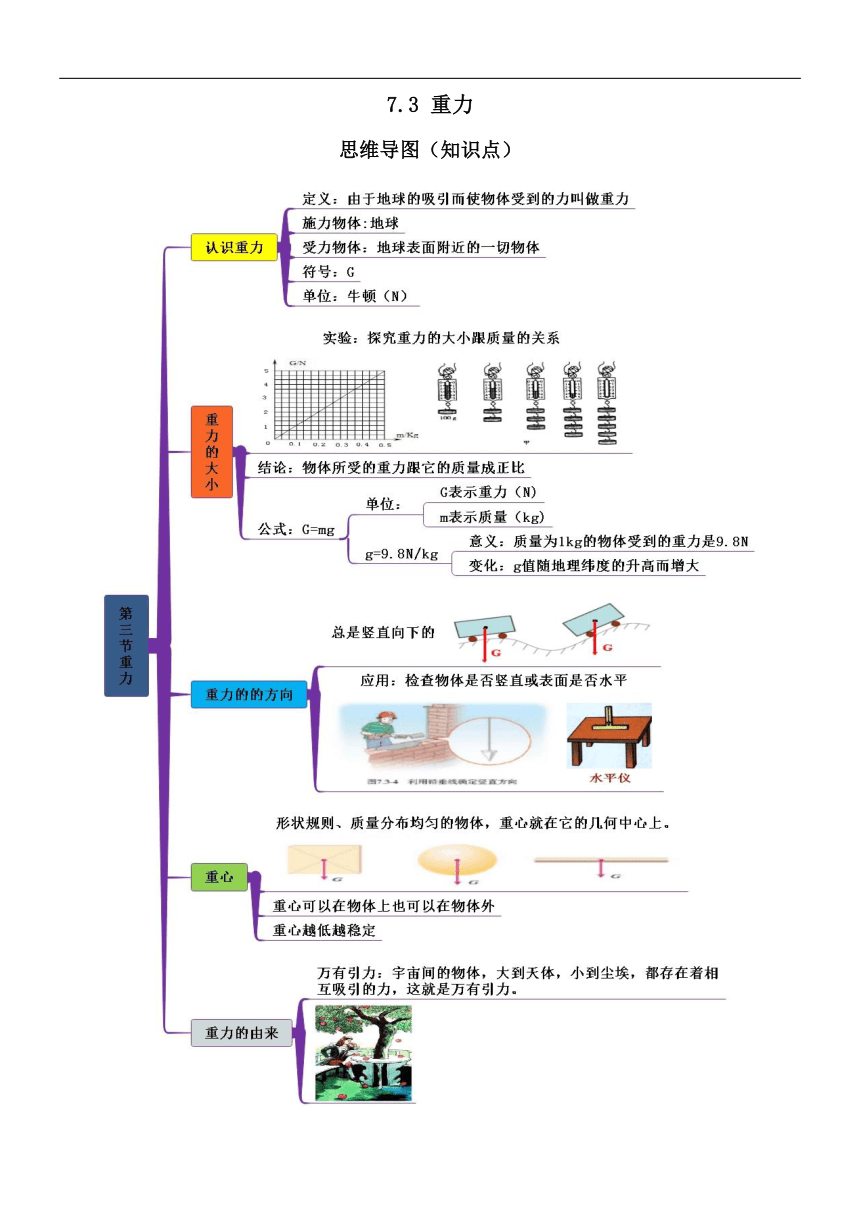 7.3重力课后作业（含答案）2023_2024学年人教版物理八年级下册