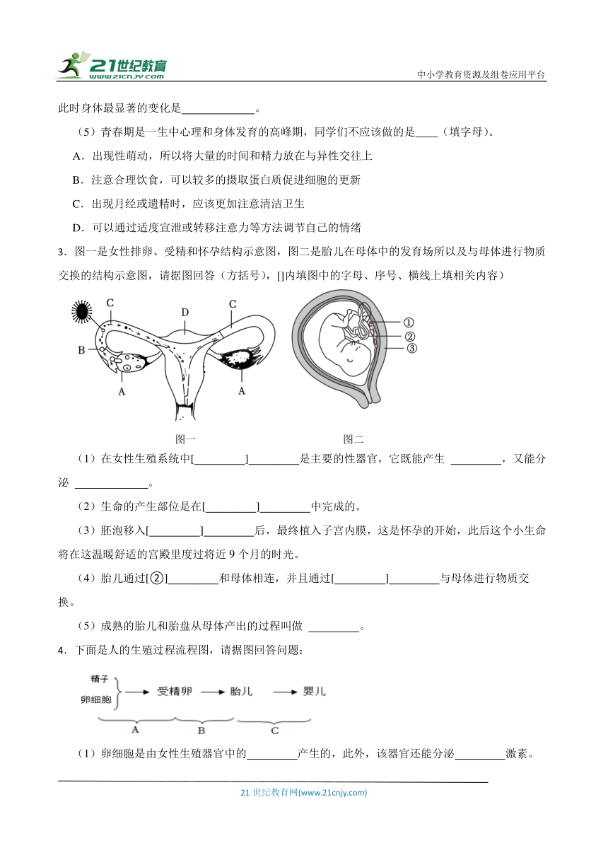 2024年中考生物读图理解专题复习：人的生殖与发育（含答案）