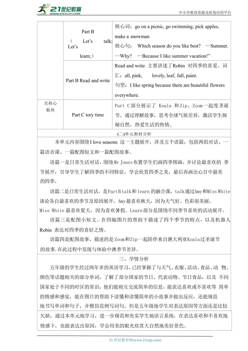 Unit 2 My favourite season Part C Story time  大单元整体教学