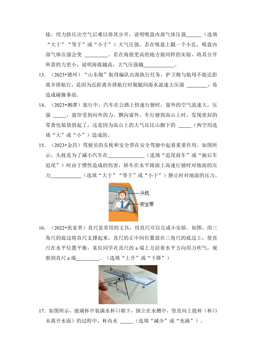 2024年中考物理模型复习专题14 大气压强和流体压强考点精练（含解析）