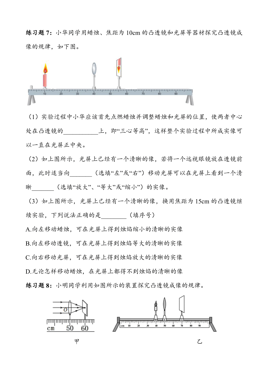 2023~2024学年湖北省武汉市四月调考物理专题复习——凸透镜成像规律实验（有答案）