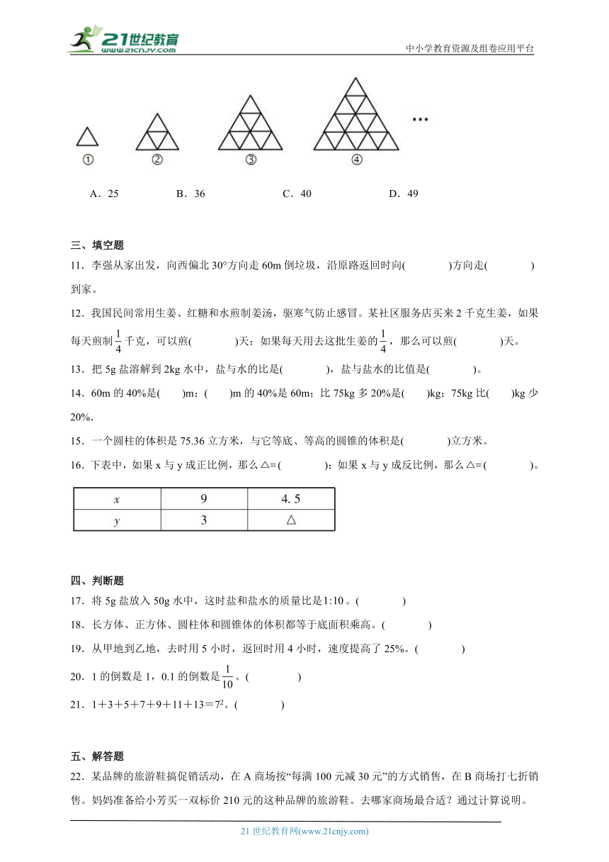 2023-2024学年小升初必考题检测卷（含答案）数学六年级下册人教版