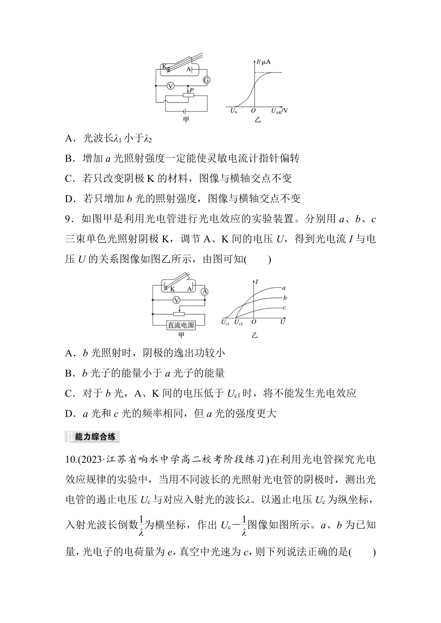 第四章 原子结构和波粒二象性 专题强化练7　光电效应方程及其应用 （含解析）-2024春高中物理选择性必修3（人教版）