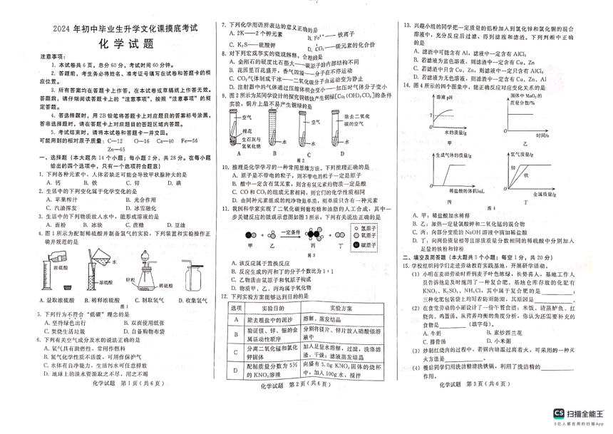 2024河北省邢台初中毕业生文化课化学摸底试卷(图片版 含答案)