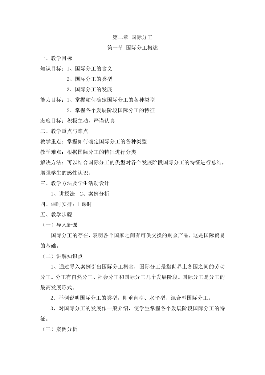 第二章 国际分工(教案）《国际贸易概论》（华东师范大学出版社）