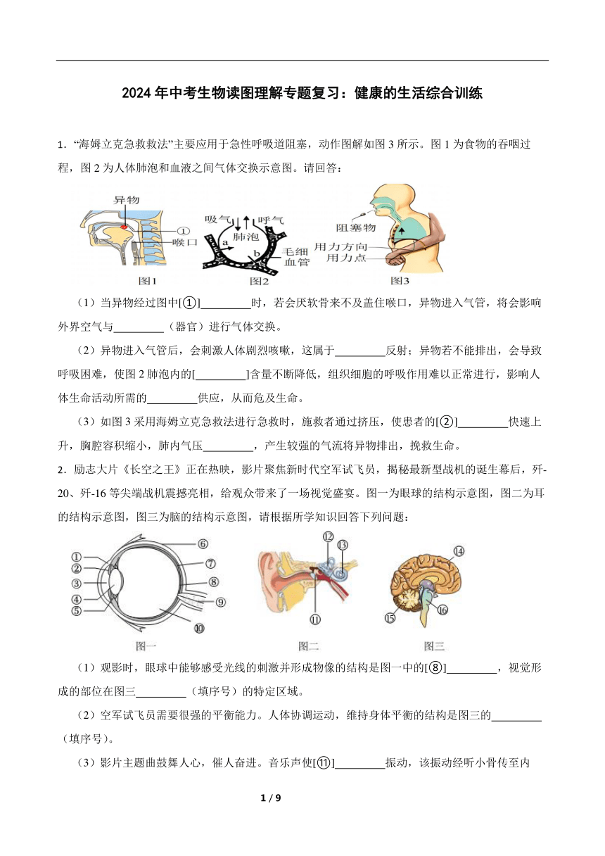 2024年中考生物读图理解专题复习：健康的生活综合训练（含答案）