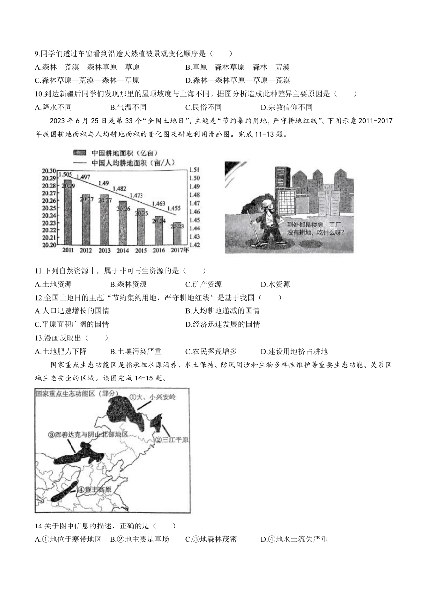 2024年湖南省十三市州初中毕业学业考试调研（一）地理试题（含答案）