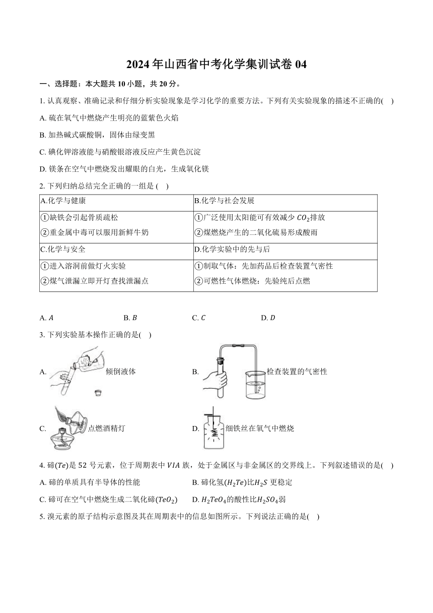 2024年山西省中考化学集训试卷04（无答案）