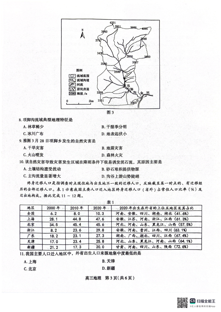 2024届河北省石家庄市高三下学期教学质量检测(一)地理试题（图片版无答案）