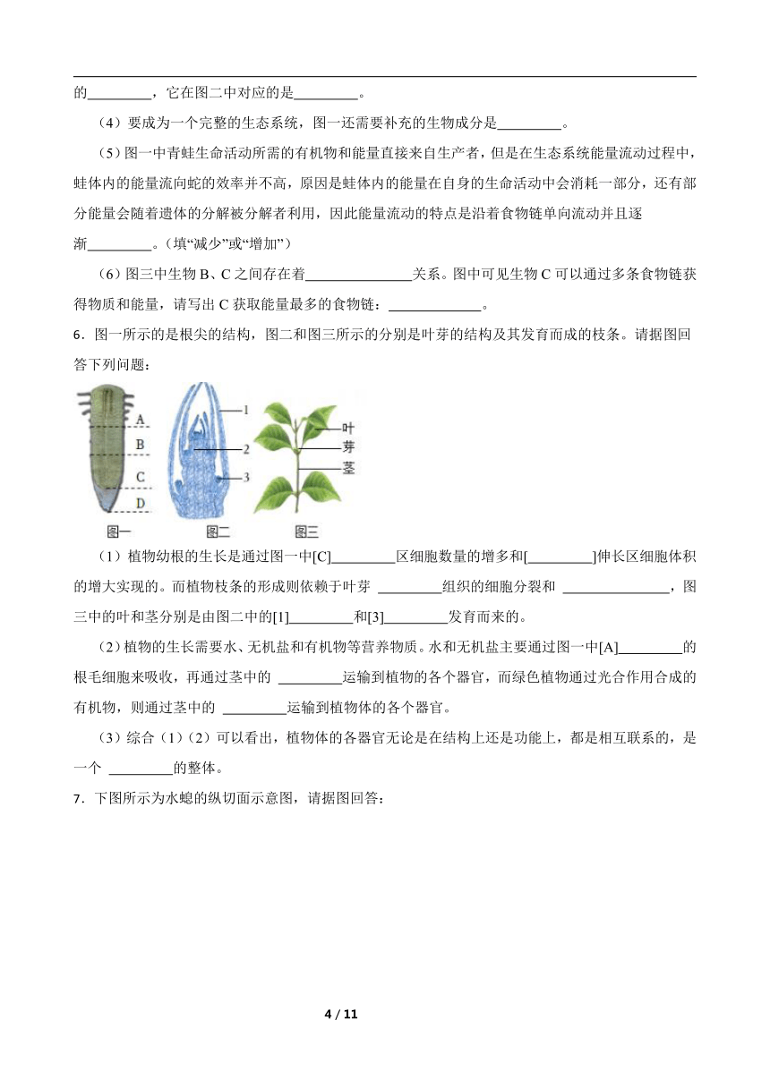 2024年中考生物专题复习 ：读图理解题训练（含答案）