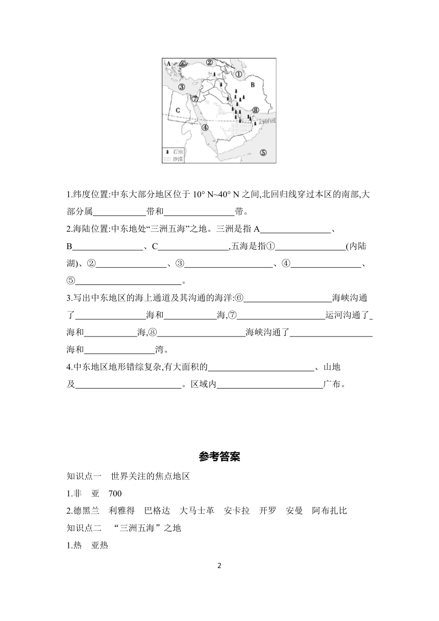 7.2 中东 第1课时 学案（含答案）2023-2024学年初中地理仁爱版七年级下册