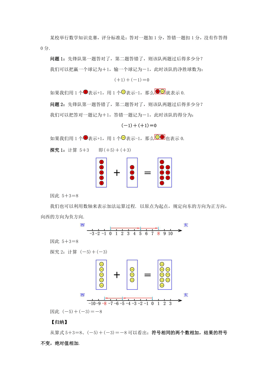 人教版七年级上册1.3.1有理数的加法   教学设计