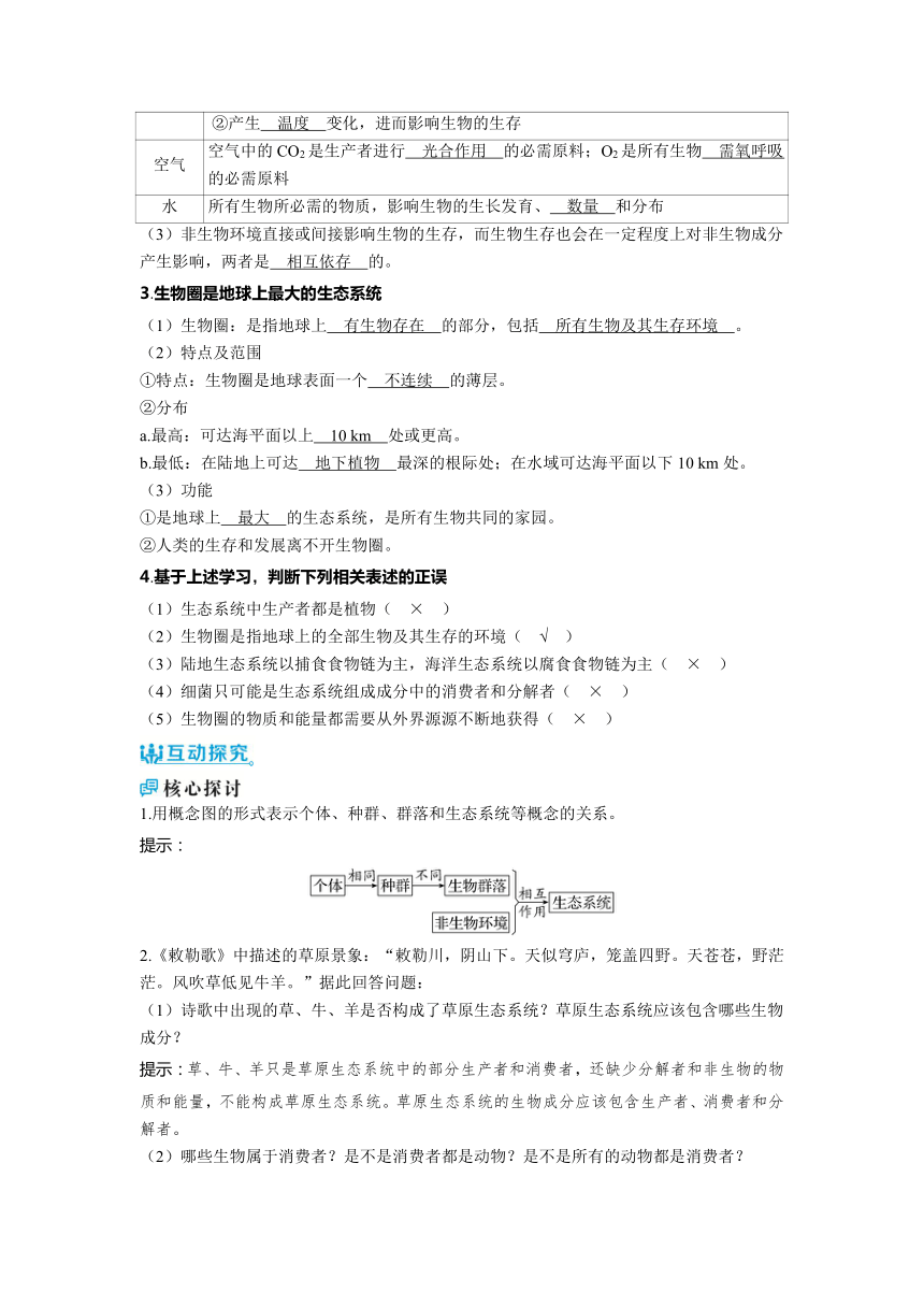 2023-2024学年浙科版选择性必修2 第三章第一节　群落与非生物环境组成生态系统 学案（含解析）