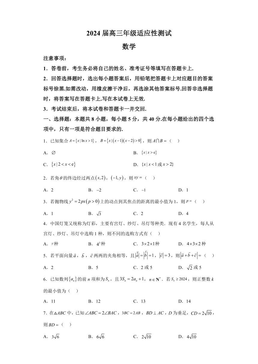 江苏省徐州市2024届高三下学期新高考适应性测试 数学试卷（含解析）