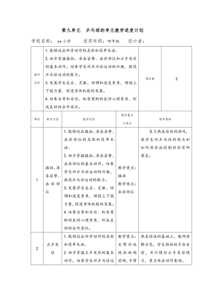 小学体育水平二 握拍 教案