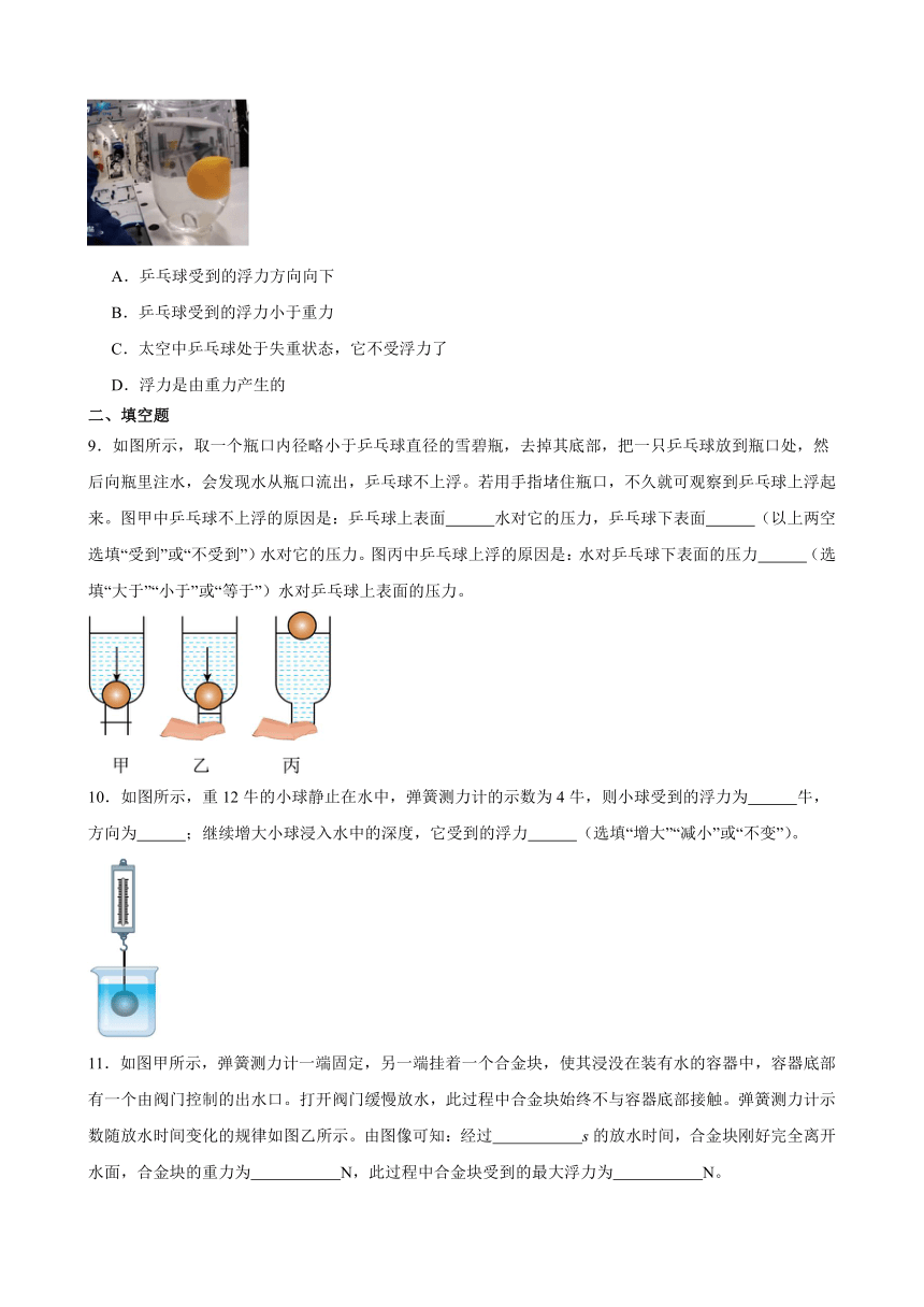 10.1 浮力 课后练习(含解析) 2023-2024学年人教版物理八年级下册