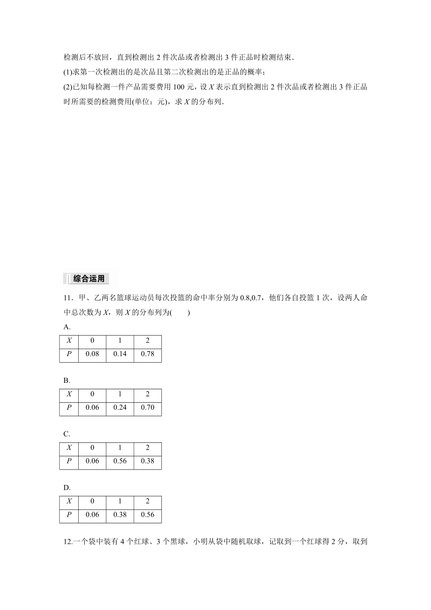 7.2 离散型随机变量及其分布列  课时练（含答案）-2024春高中数学选择性必修3（人教版）