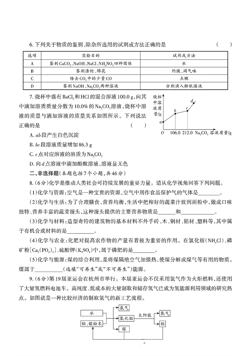 2024年贵州省部分学校中考一模考试化学试题（图片版无答案）