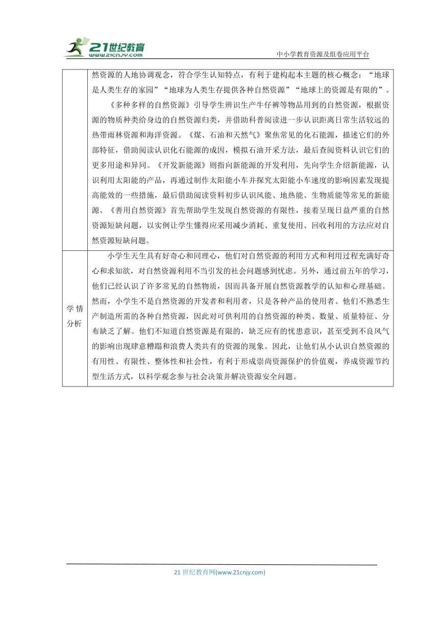 苏教版六年级下册第三单元《自然资源》单元教学规划