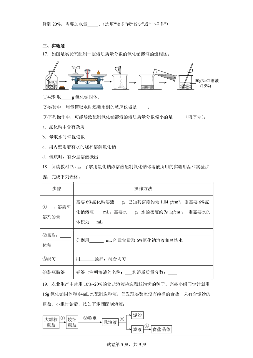 初中化学人教版九下课题3 溶液的浓度作业(含解析)