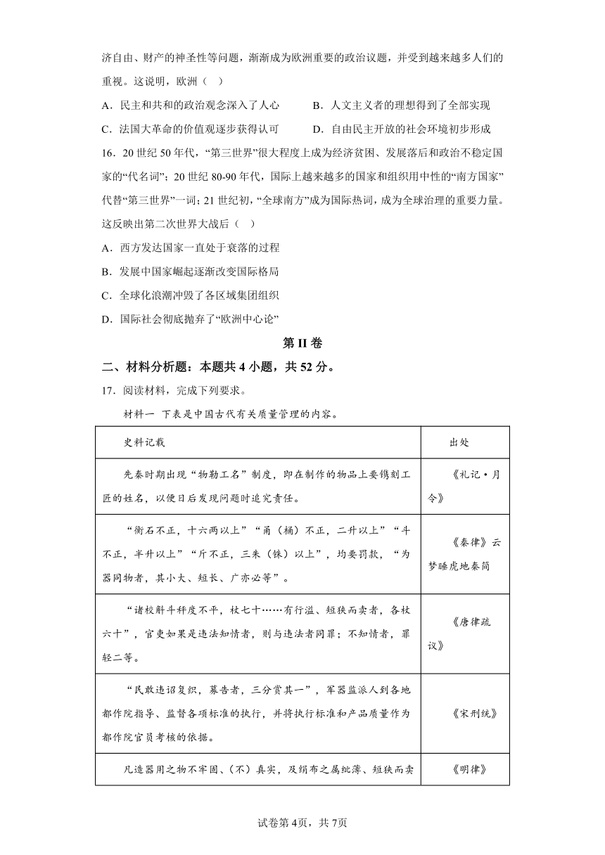 2024年高考第二次模拟考试历史（江苏卷）（含解析）