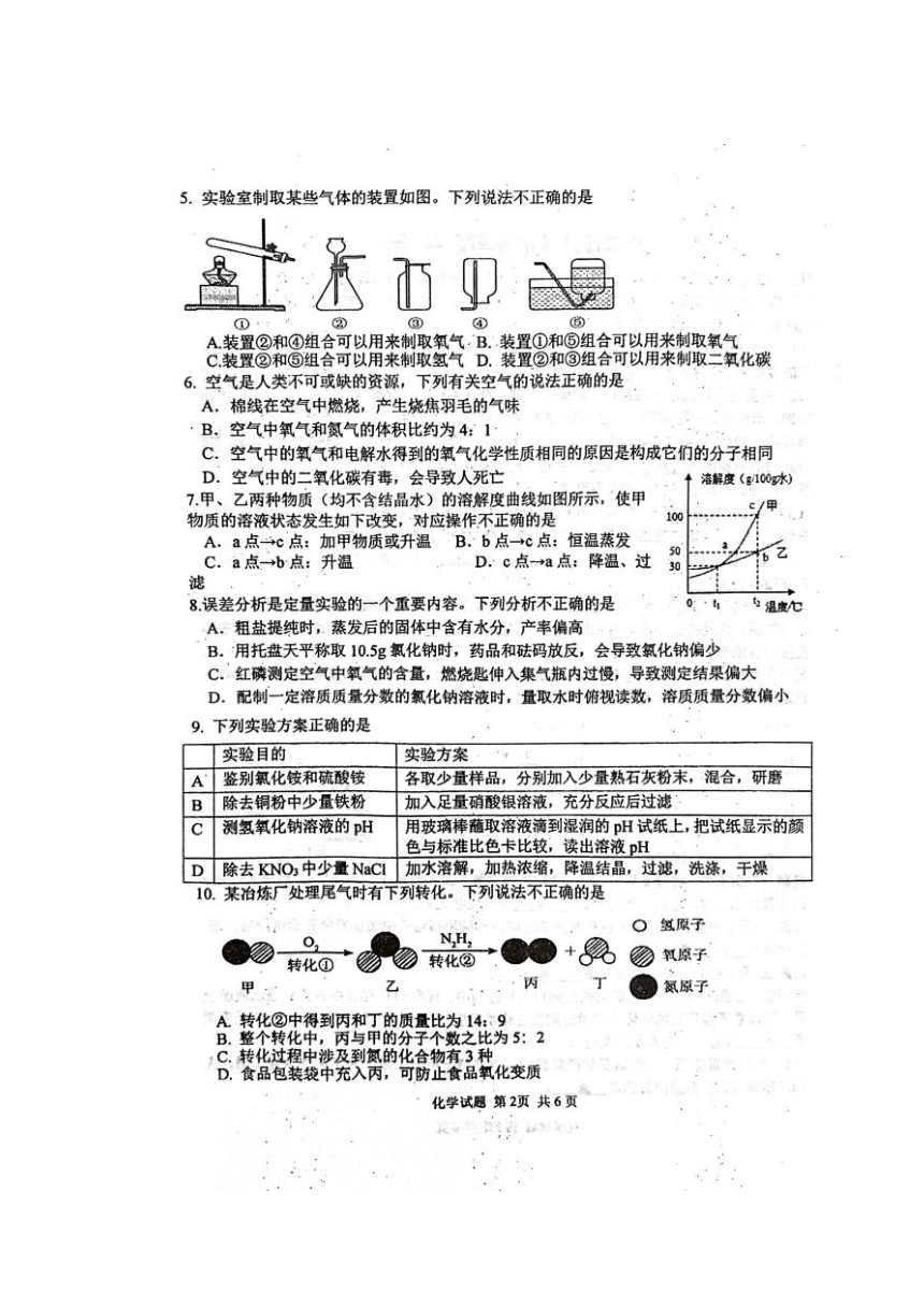 江苏省淮安市盱眙县第三中学2023-2024学年九年级下学期阶段测试化学试题(图片版 无答案)