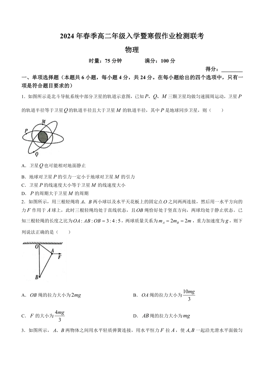 湖南省资兴市立名校等多校联考2023-2024学年高二下学期入学考试物理试题（解析版）