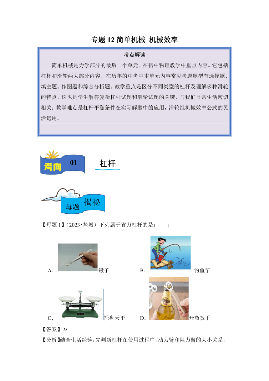 2024年中考物理母题解密专题12 简单机械 机械效率讲义（含答案）